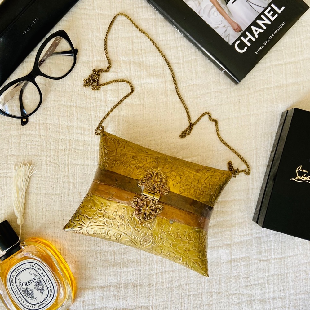 Vintage metal clutch crossbody brass bag